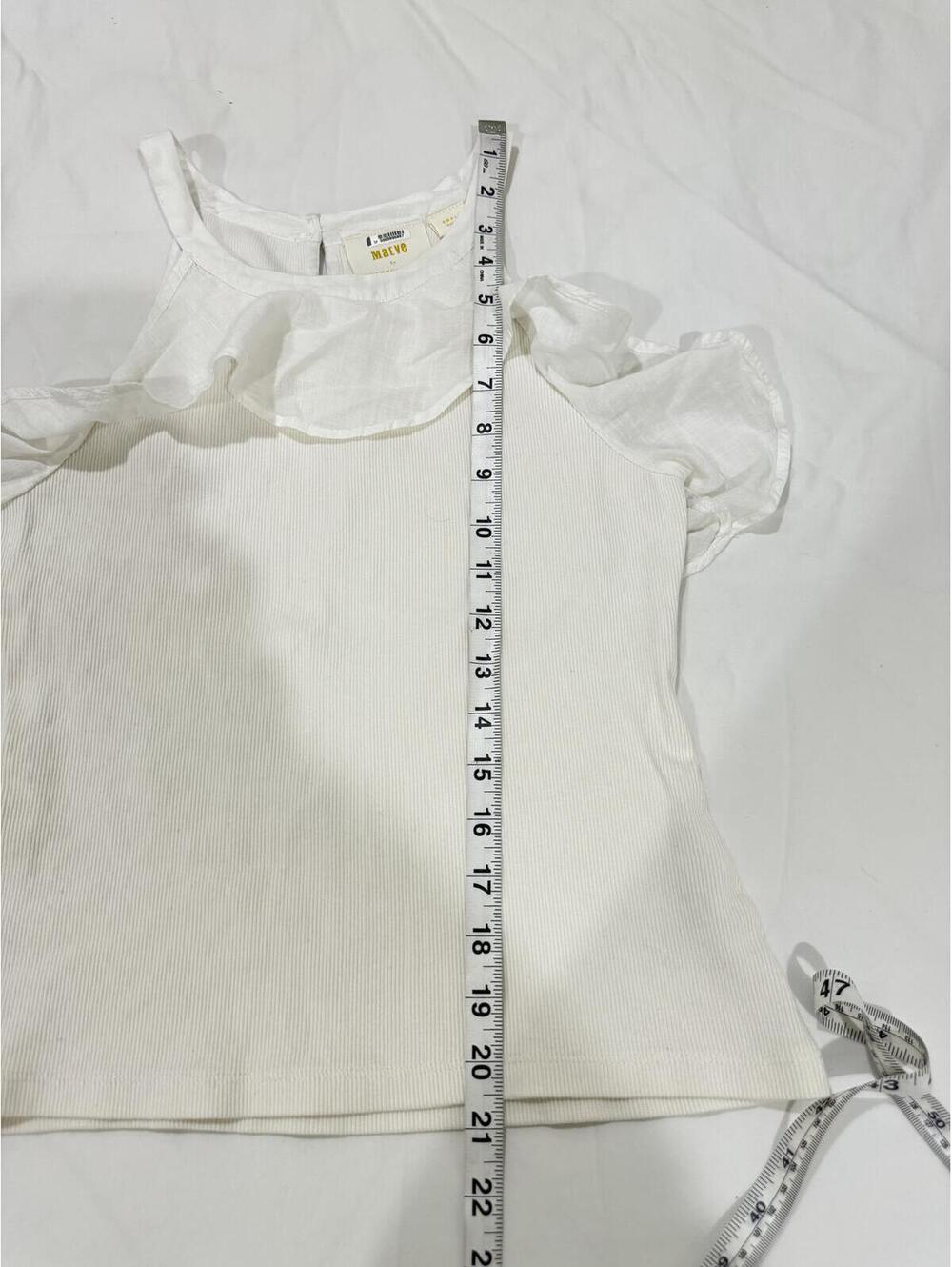 Maeve Anthropologie White Ribbed Ruffle Halter Tank Small - Picture 8 of 9